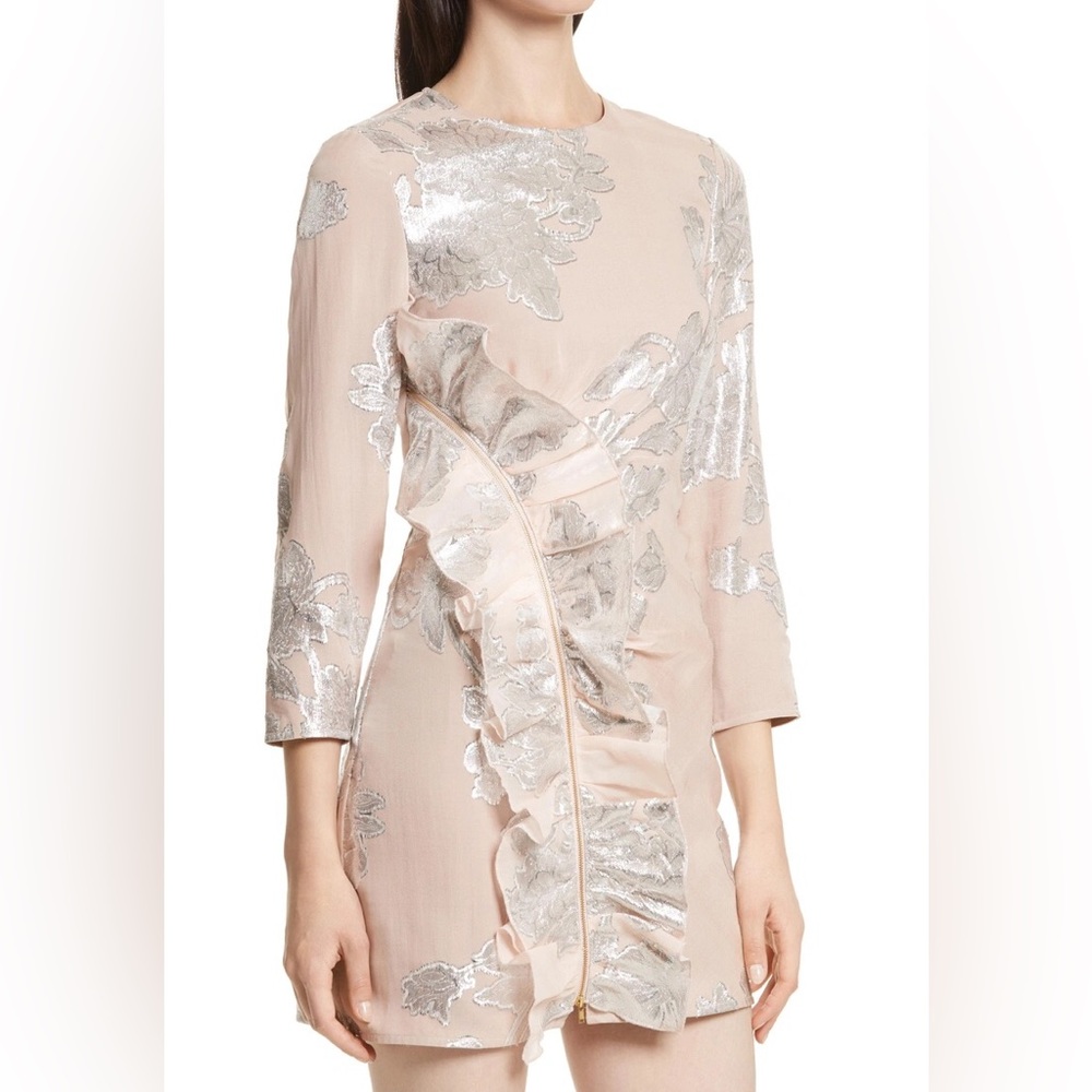 SELF PORTRAIT Metallic Fil Coupé Ruffle Minidress